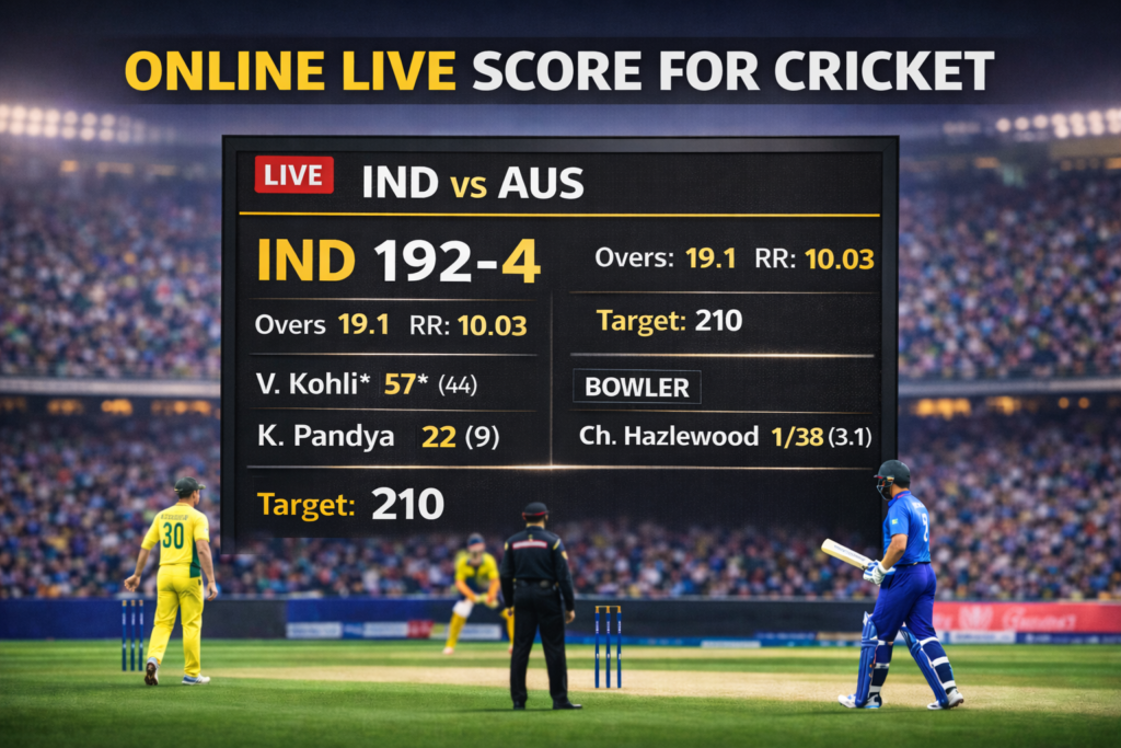 Online live score for cricket showing real-time match updates